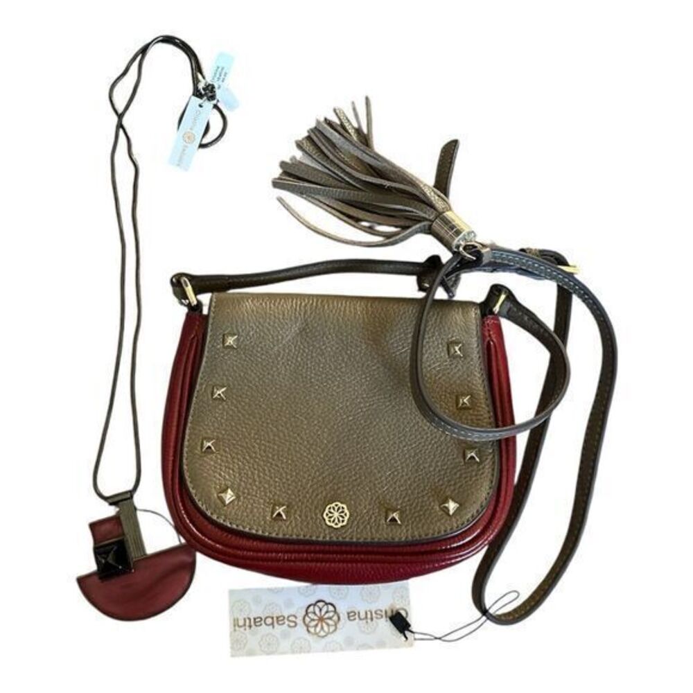 Cristina Sabatini Leather Studded Crossbody Bag‎ And Matching Necklace MSRP 468
